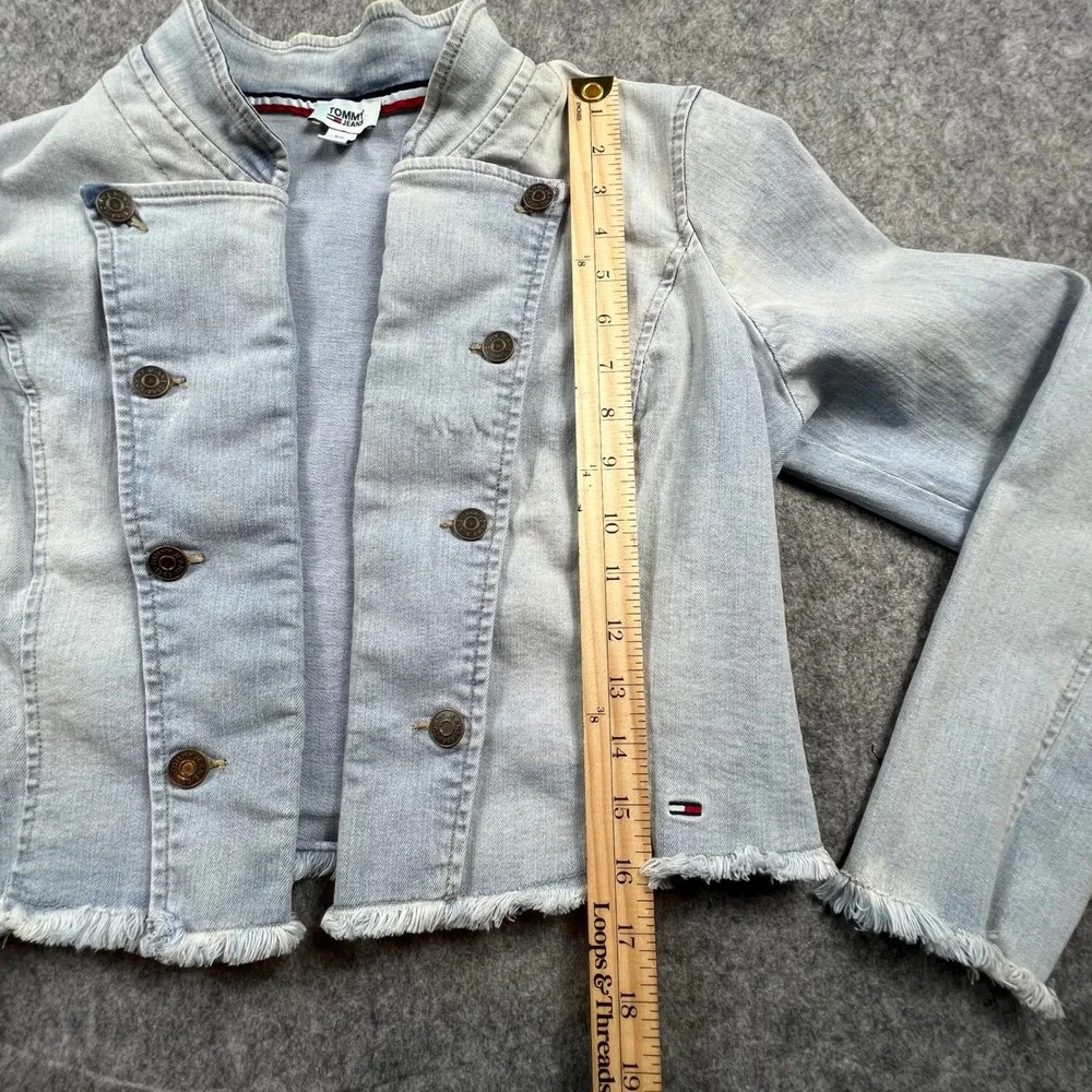 Tommy Jeans Womens Size Small Light Wash Military‎ Denim Jacket Cropped Y2K